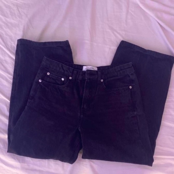 Zara Black Wide Leg Cropped/Petite City Worker Jeans - Picture 2 of 3